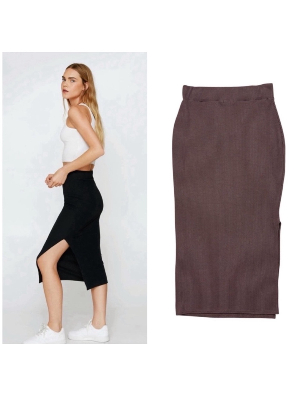 Nasty Gal Recycled Ribbed Side Split Midi Skirt